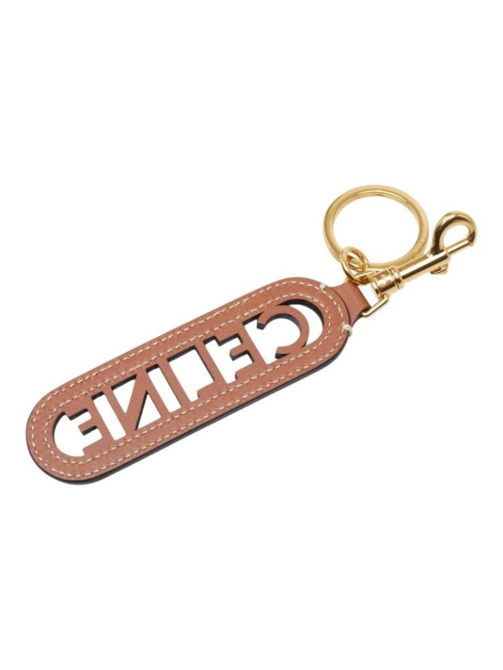 Celine Perforated Key Ring Key Holder Charm Brown Gold Smooth Scarf Skin - Picture 2 of 5